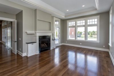 living area with fireplace in custom home